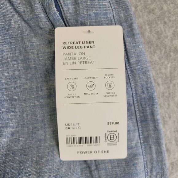 Athleta Pants Womens 16T Blue Retreat Linen Wide Leg Slit High Rise Yoga Studio - Picture 8 of 14